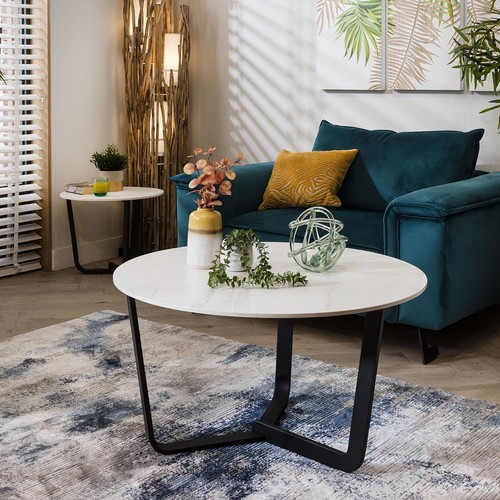 Small round white coffee table - round,